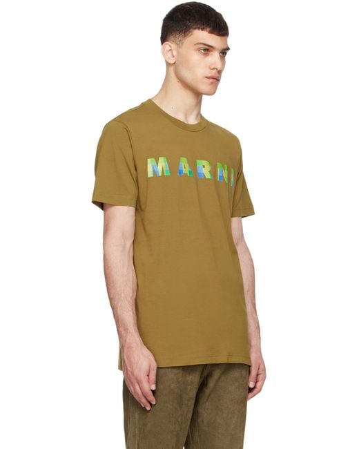 Marni Green Khaki Printed T-Shirt for men