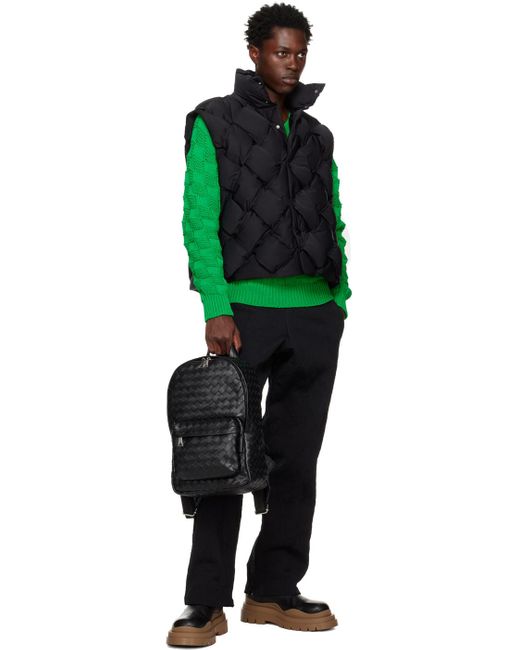 Bottega Veneta Black Intrecciato Leather Backpack for men