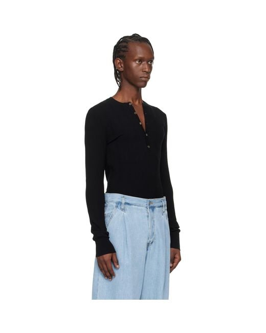 Dries Van Noten Black Rib-Knit Henley for men