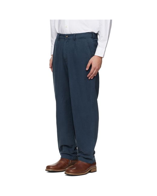 Barbour Blue Cotton Linen Relaxed Trousers for men