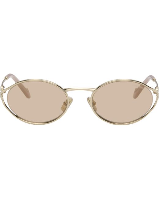 Miu Miu ゴールド 'Miu Miu' ロゴ サングラス ブラック | Lyst