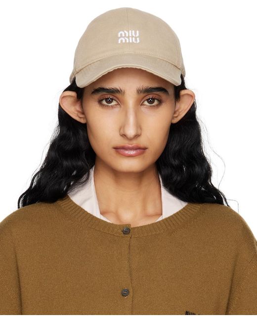 Miu Miu Beige DENIM BASEBALL CAP Miu Miu Denim Baseball Cap - Beige/Yellow | Editorialist main image 3