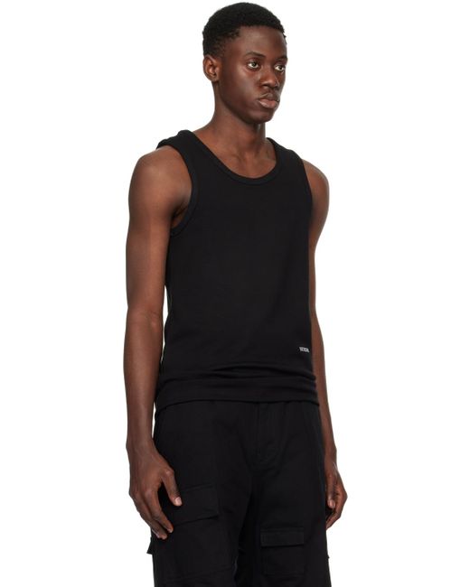we11done Black Embroidered Tank Top for men