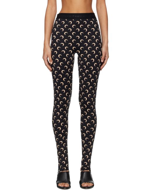 MARINE SERRE Black Recycled Moon Jersey Stirrup Leggings