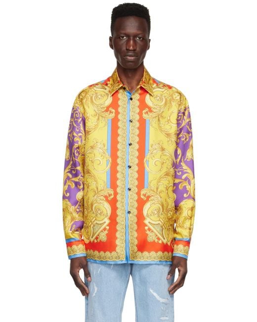 Versace Orange Barocco Goddess Silk Shirt for men