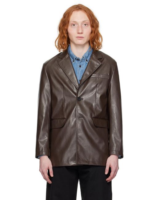 DUNST Brown 2 Button Faux-leather Blazer for men