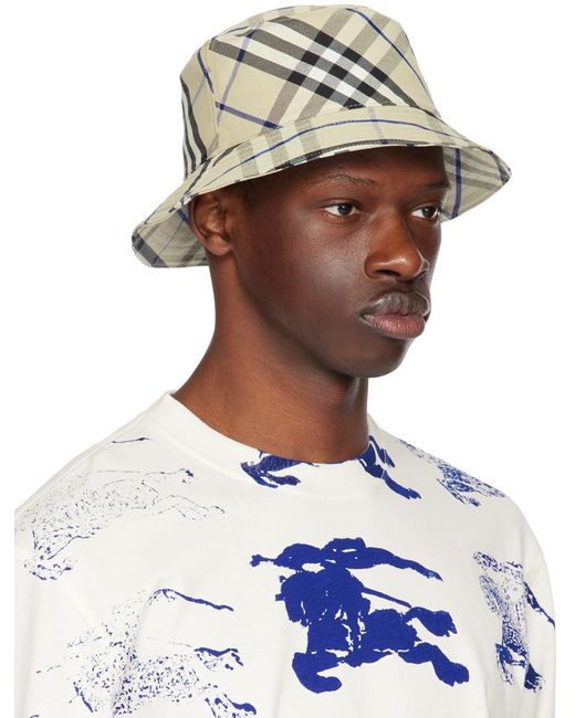 Burberry Check Bucket Hat in Blue for Men | Lyst
