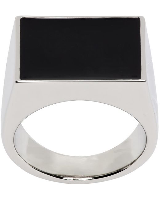 Dries Van Noten Metallic Silver & Black Square Signet Ring for men