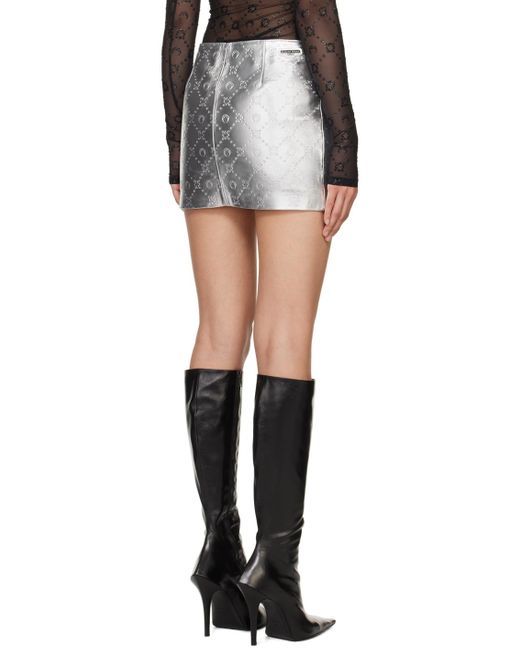 MARINE SERRE Black Silver Embossed Leather Miniskirt
