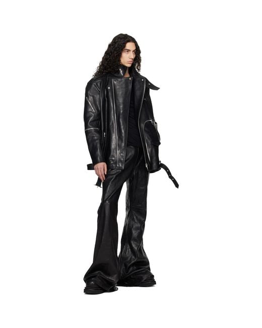 Rick Owens Black Temple Bolan Bootcut Leather Pants for men
