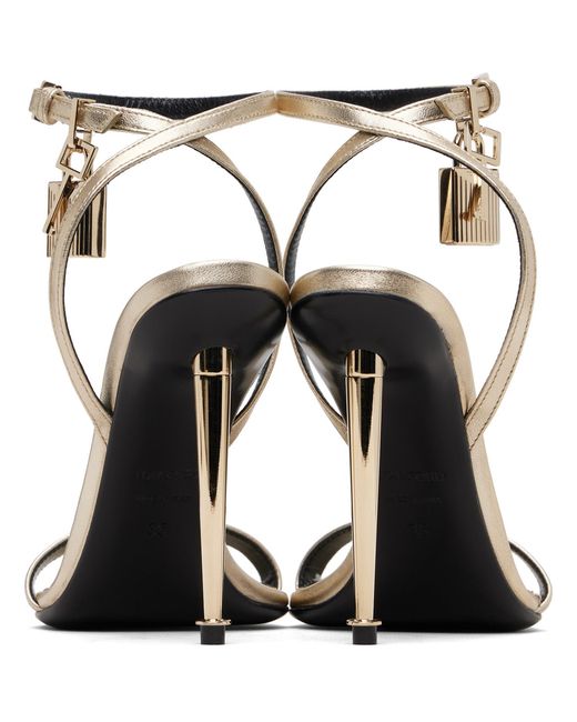 Tom Ford Metallic Laminated Padlock Pointy Naked Heeled Sandals