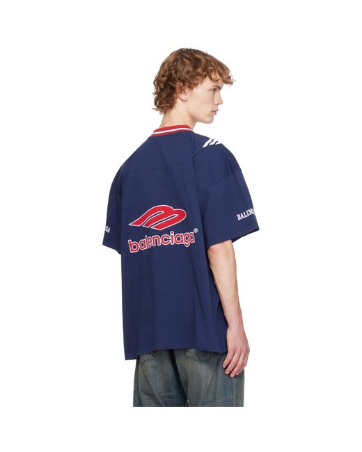 Balenciaga Blue 3B Football V-Neck Oversized T-Shirt for men