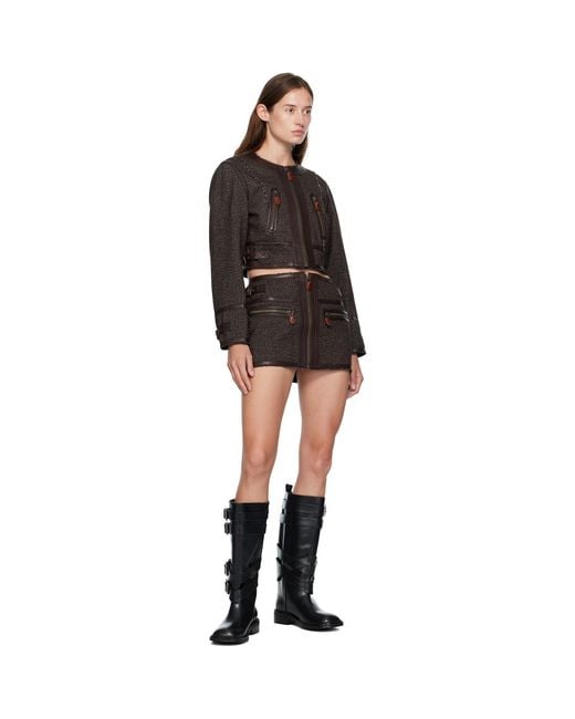 R13 Black Stitched Details Miniskirt
