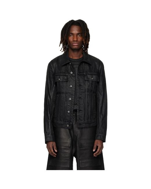 Det Blev Sent Black Waxed Pintuck Bayard Denim Jacket for men