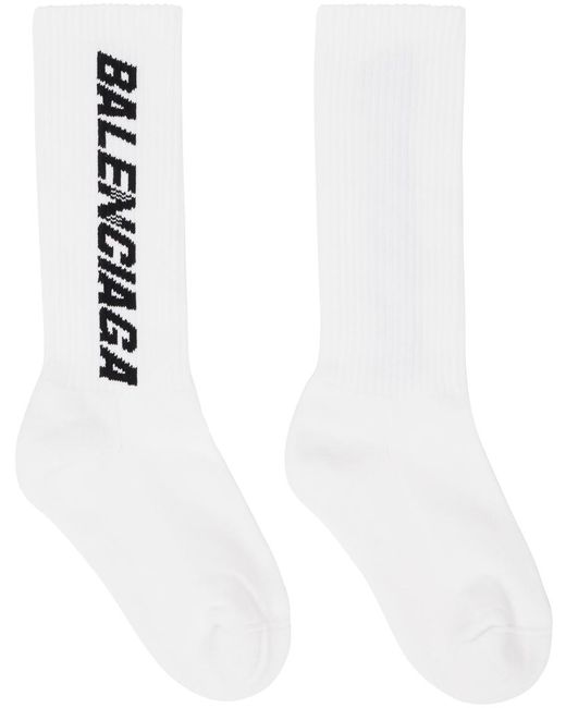 Balenciaga White Racer Intarsia-logo Cotton Socks