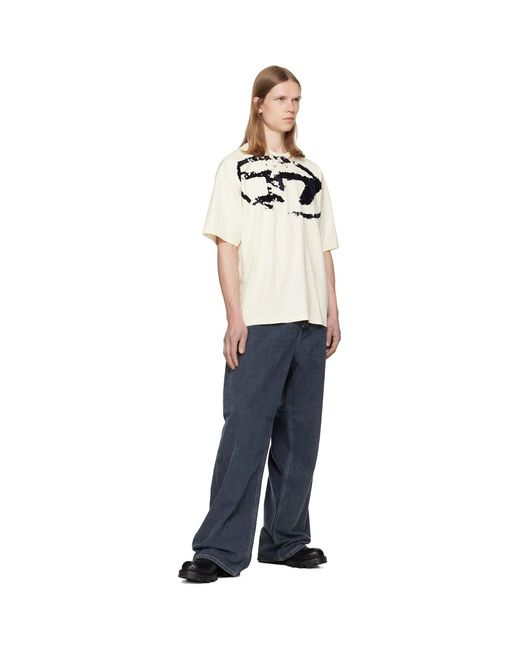 DIESEL White Off- Distressed Flocked Logo T-Shirt for men