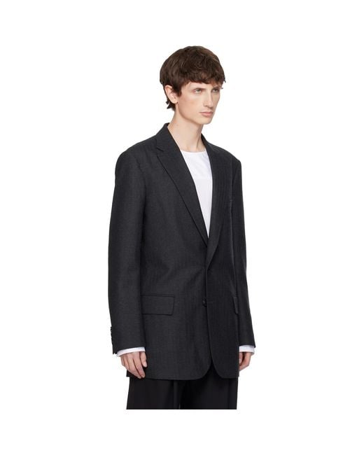 Dries Van Noten Black Herringbone Wool Blazer for men
