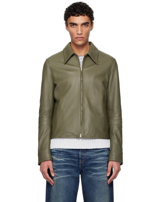 Acne Black Khaki Paneled Leather Jacket for men