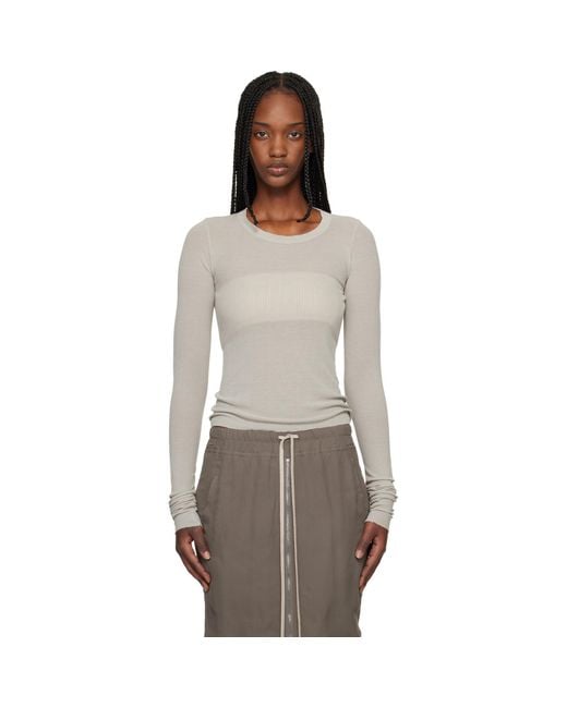 Rick Owens Multicolor Off- Temple Cropped Rib Ls T-Shirt