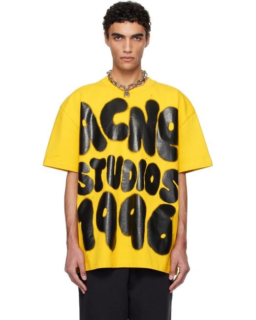 メンズ Acne イエロー ロゴ Tシャツ Orange