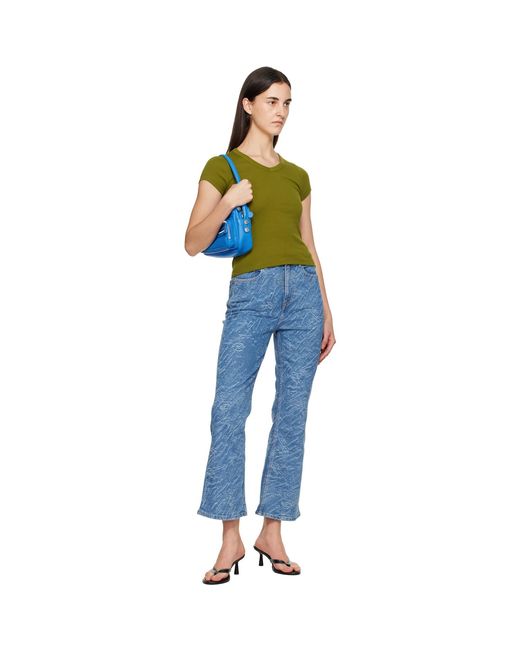Ganni Blue Straight 3D Laser Betzy Cropped Jeans