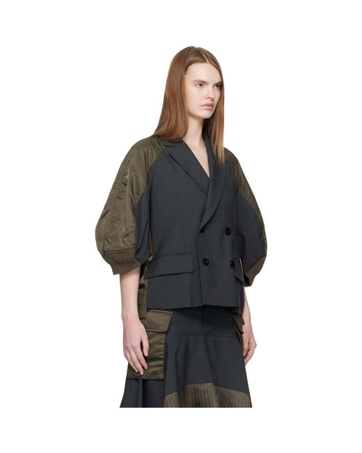 Sacai Black Khaki Suiting Nylon Twill Blazer