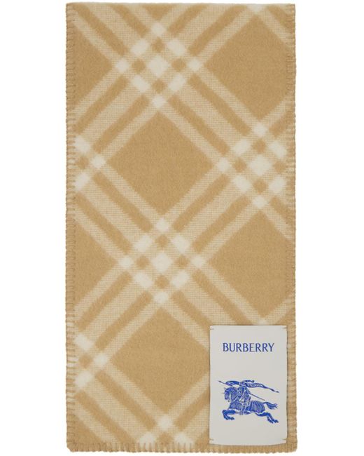 Burberry Natural Beige Check Wool Scarf for men