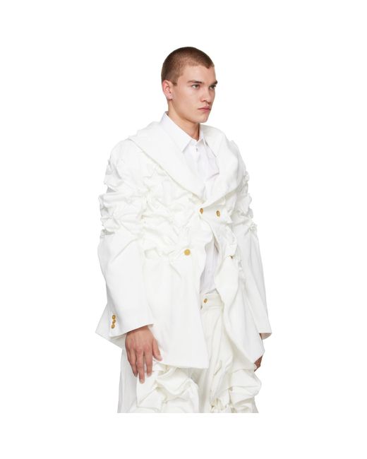 Comme des Garçons White Polyester Heavy Kersey Blazer for men