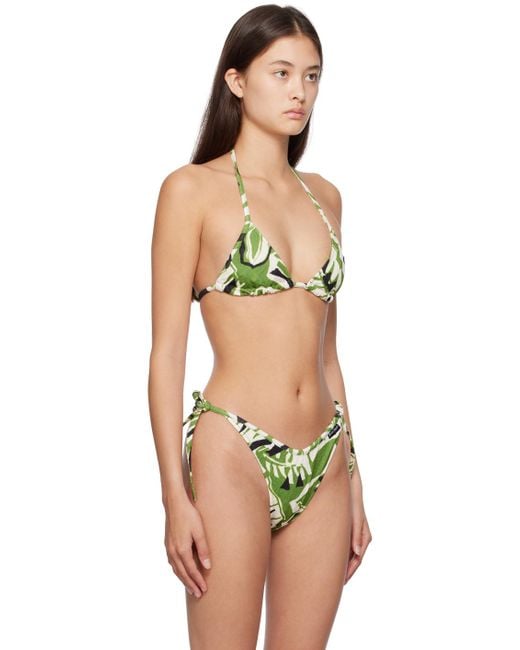 Palm Angels Black Green & White Hibiscus Bikini Top