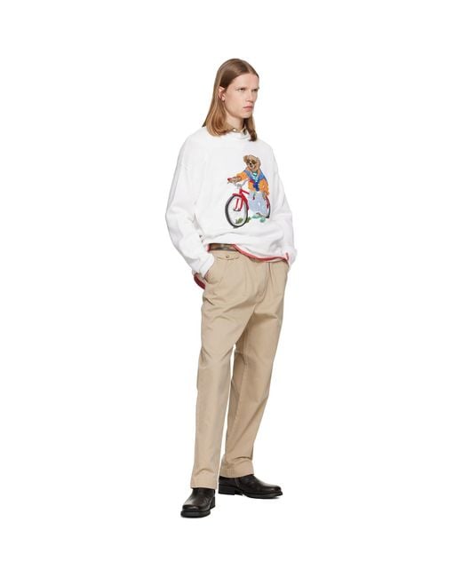 Polo Ralph Lauren White Polo Bear Bike Sweater for men