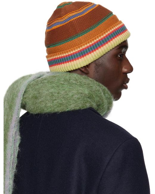 Acne Green Multicolor Stripe Knit Beanie for men