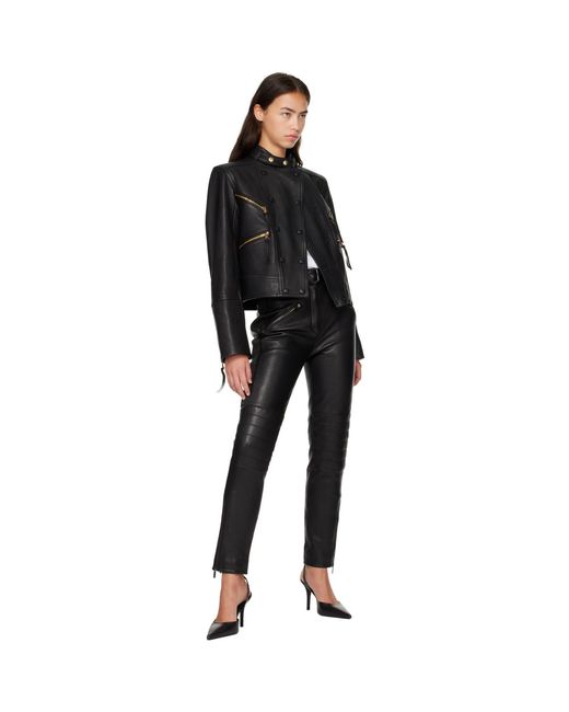 Balmain Black Biker Leather Trousers