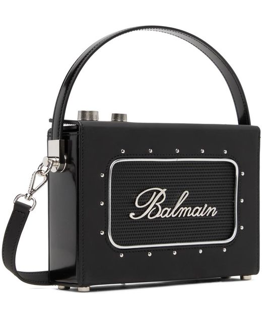 Balmain Black Radio Rubber-effect Leather Bag for men