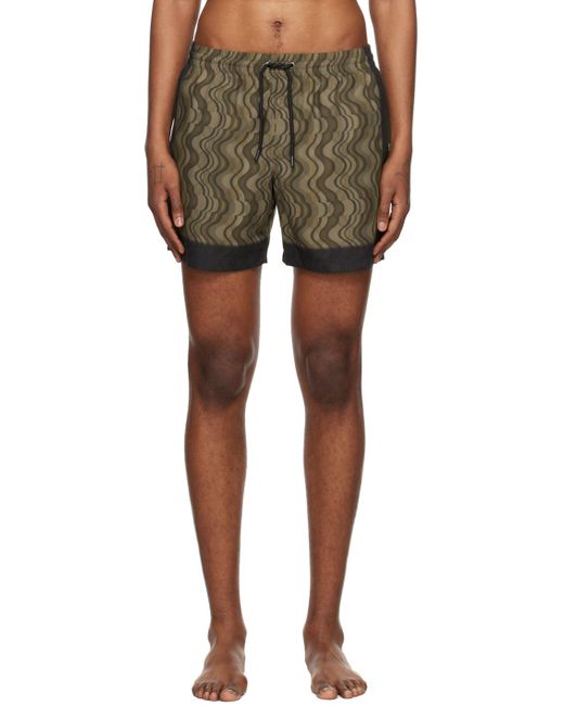 Dries Van Noten Green Brown Printed Swim Shorts for men