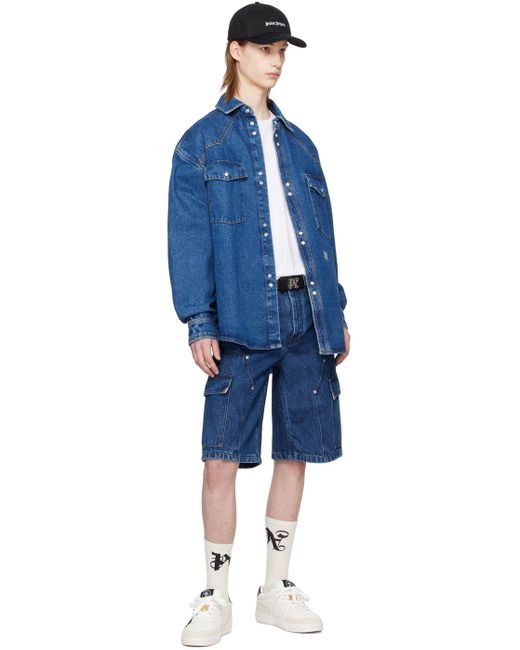 Palm Angels Blue Indigo Monogram Workwear Denim Shorts for men