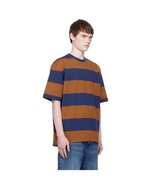 Marni Blue Tan Maxi-Stripe Cotton T-Shirt for men