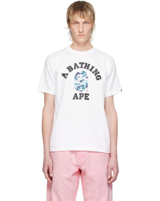 T-shirt blanc à logo de style collégial à motif camouflage abc A Bathing Ape pour homme en coloris Multicolor