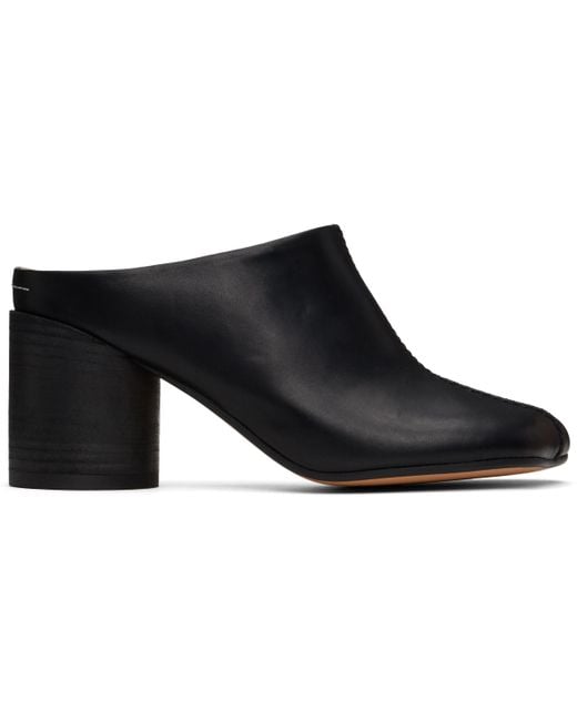 MM6 by Maison Martin Margiela Black Shiny Vegetable Tanned Leather Anatomic Mules