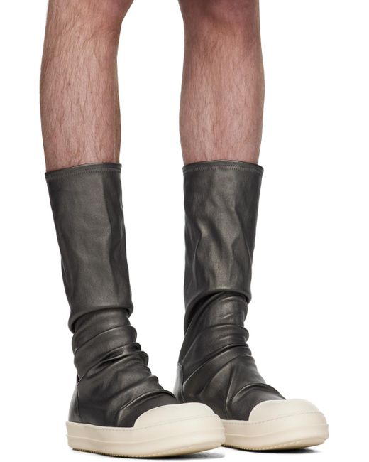 Rick Owens Black Gunmetal Sock Sneakers for men