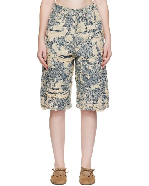 Acne ブルー ディストレス モノグラム デニムショートパンツ Black