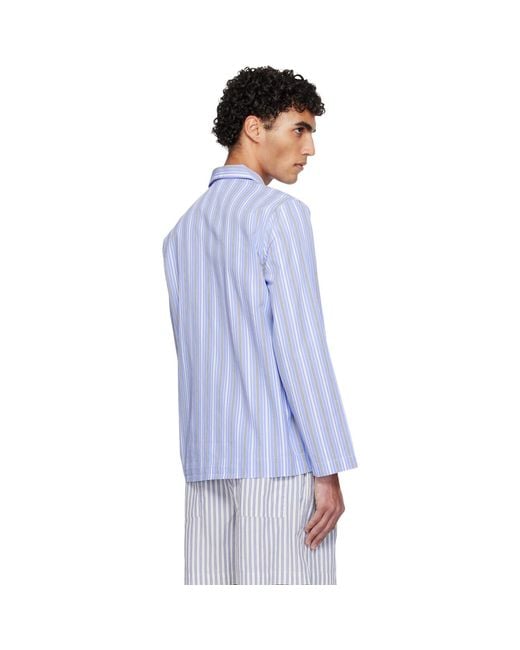 Tekla Blue Poplin Long-Sleeved Pyjama Shirt for men