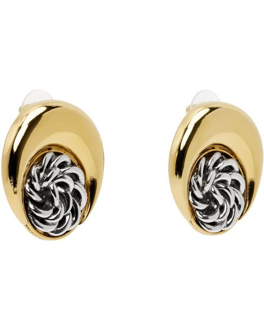 MARINE SERRE Black Gold & Silver Regenerated Buttons Moon Earrings