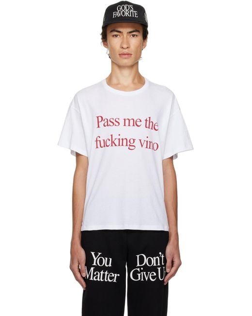 PRAYING White 'pass Me The Fucking Vino' T-shirt for men