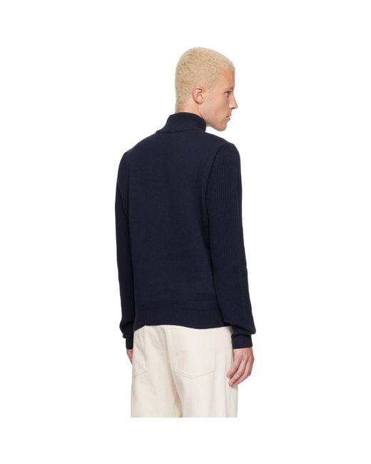 Moncler Blue Wool & Cashmere Zip-Up Sweater for men