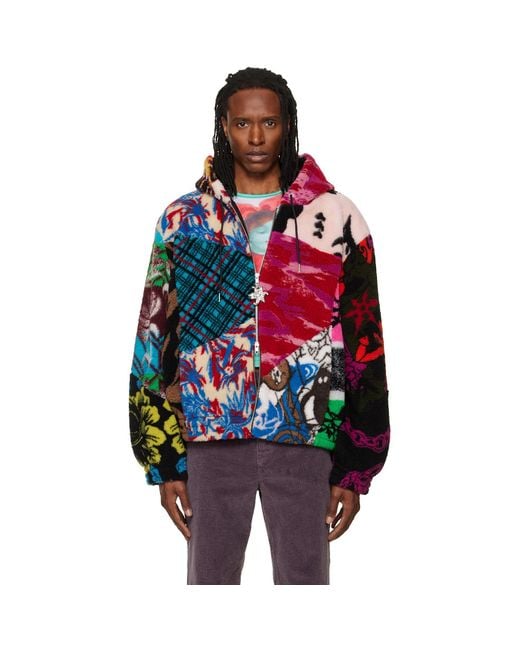 Chopova Lowena Red Patchwork Oversized Hooded Fleece Jacket for men