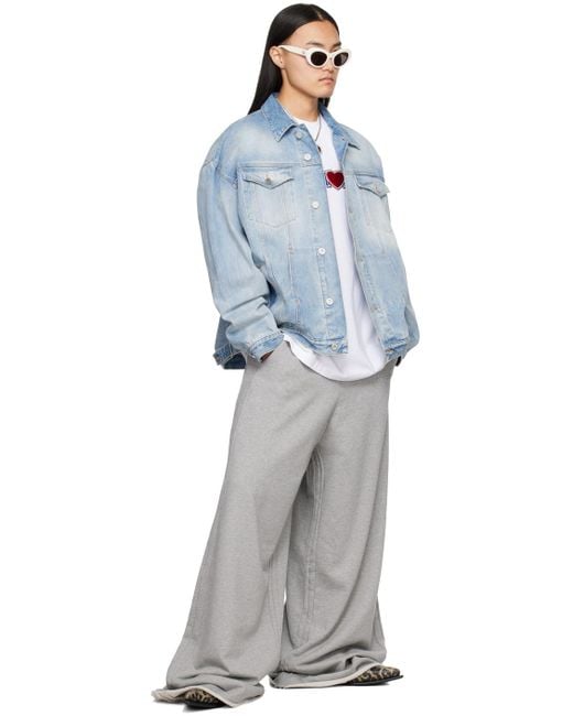 Vetements White Gray Embroidered Sweatpants for men