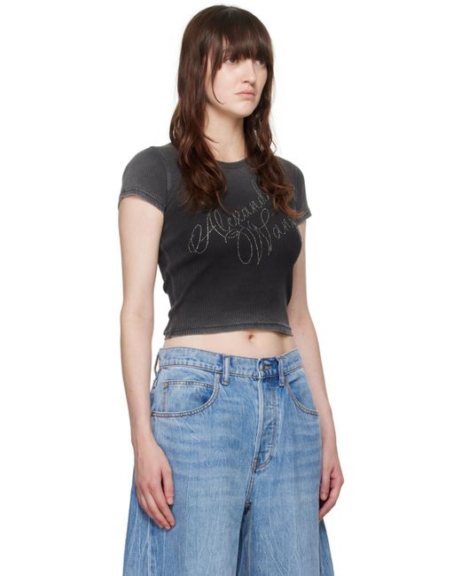 Alexander Wang グレー ラインストーンロゴ Tシャツ ブラック | Lyst