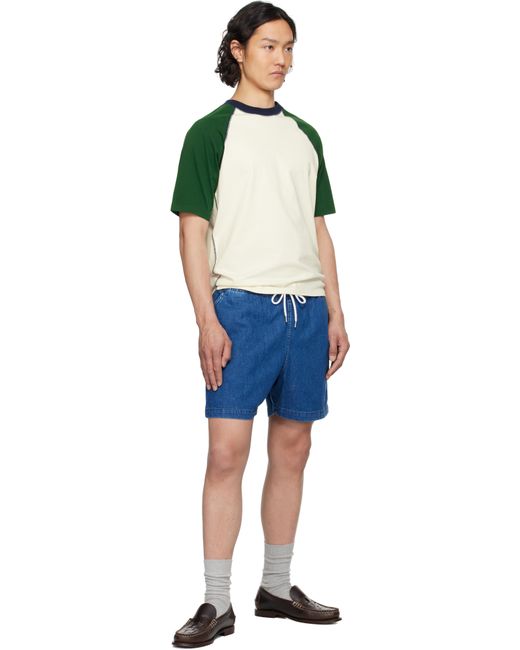 メンズ Drake's オフホワイト＆グリーン Hiking ラグランスリーブ Tシャツ Black