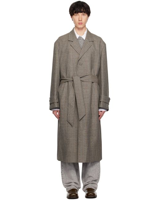 Wooyoungmi Black Check Belted Single Coat for men