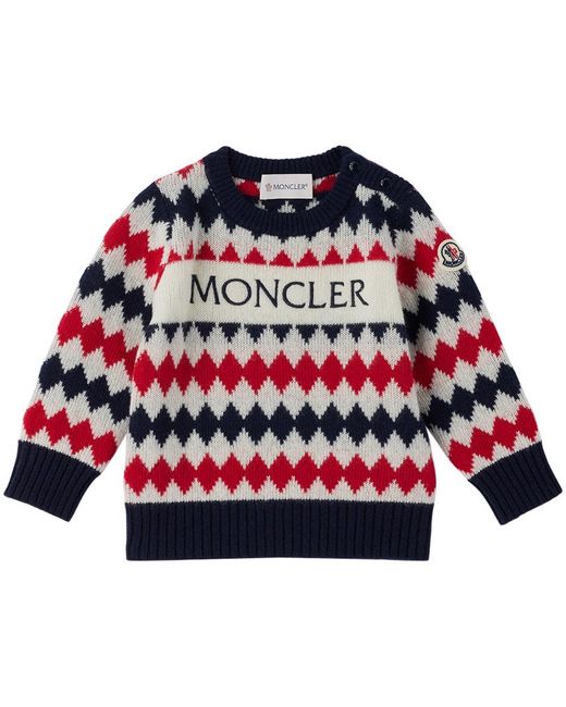 Moncler ベビー｜ネイビー＆レッド アーガイル セーター Red